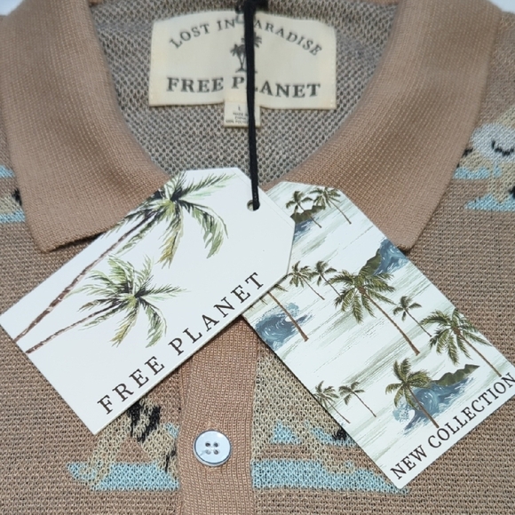 Free Planet Tan Graphic Button Down Shirt - Picture 3 of 11